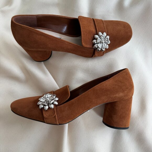 PRADA Ornament-embellished Suede Loafer Pump In Palissaedro, size 40 - Picture 7 of 8